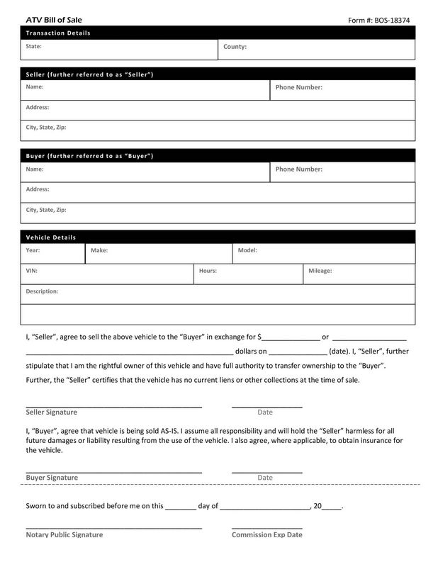 Bike Bill of Sale Form